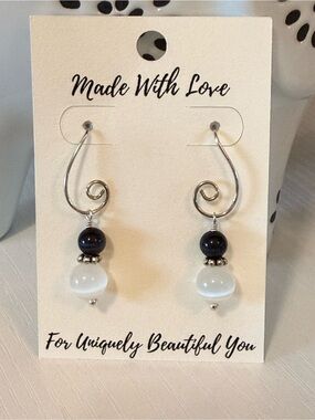 Hand Crafted Fiber Optic Cateye Swirl Drop Sterling Silver Earrings